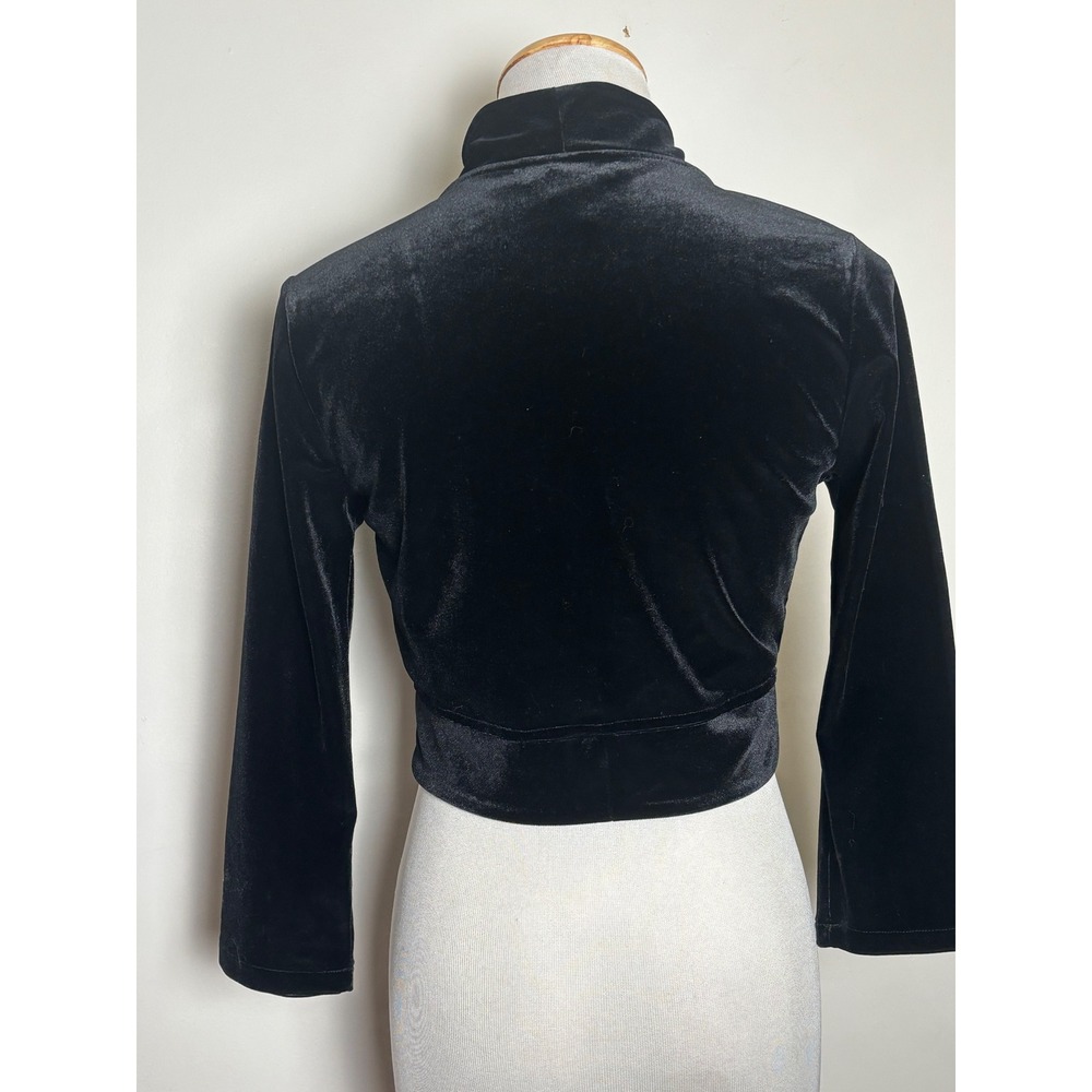 White House Black Market Black Velvet Bolero Shrug Jacket S Cropped Goth Evening - Picture 2 of 6